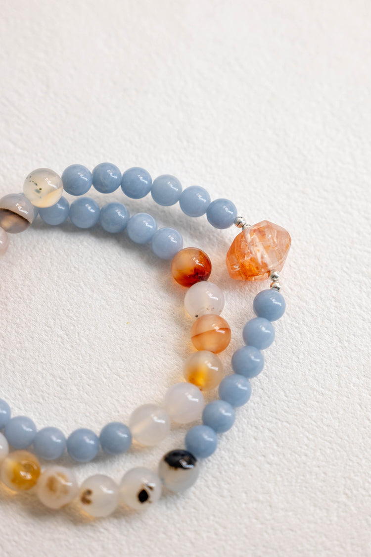 Each Follows Its Path, Await The Reset Bracelet | Madagascar Dendritic Agate Angelite (A) Red Rutilated Quartz