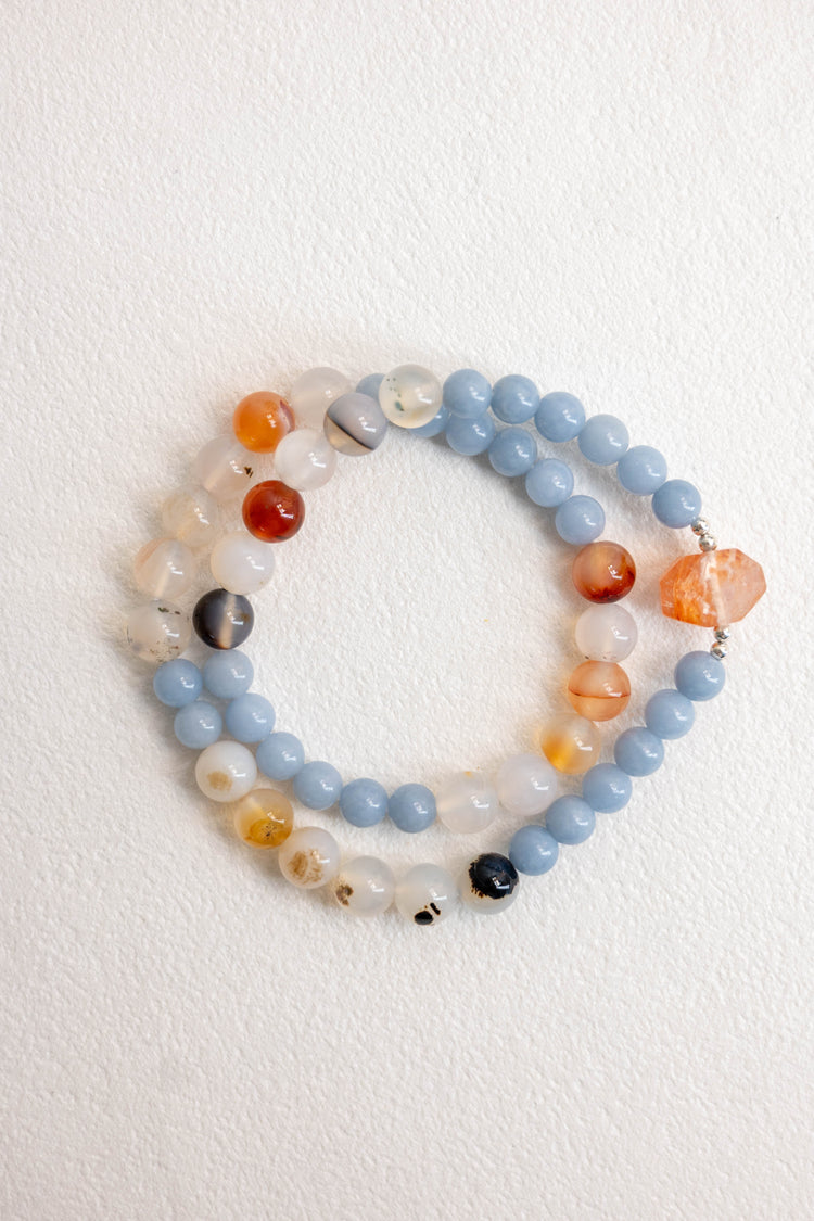 Each Follows Its Path, Await The Reset Bracelet | Madagascar Dendritic Agate Angelite (A) Red Rutilated Quartz