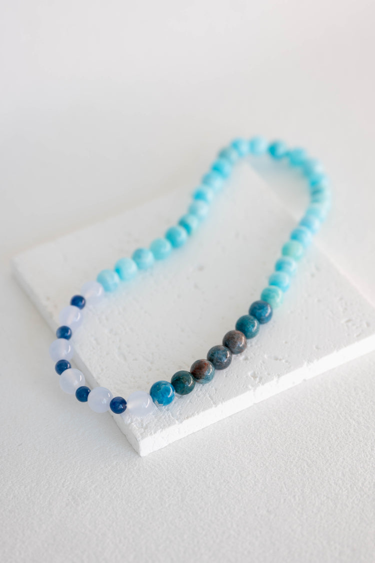 Electric Blue Solace Double-lined Bracelet | Hemimorphite Pacific blue Apatite Blue Chalcedony Kyanite (AA)