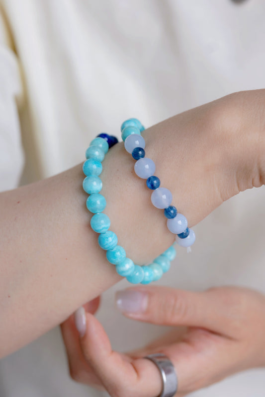 Electric Blue Solace Double-lined Bracelet | Hemimorphite Lapis Blue Chalcedony Kyanite (AA)