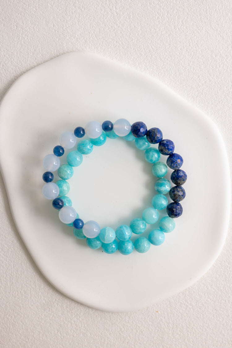 Electric Blue Solace Double-lined Bracelet | Hemimorphite Lapis Blue Chalcedony Kyanite (AA)
