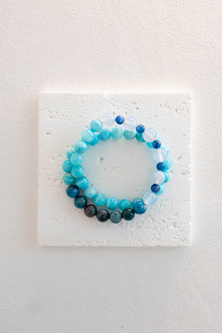 Electric Blue Solace Double-lined Bracelet | Hemimorphite Pacific blue Apatite Blue Chalcedony Kyanite (AA)