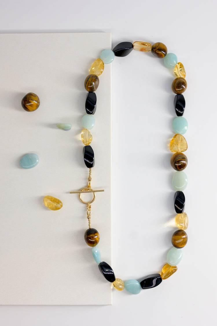 Empowered Vitality Necklace with Tiger Eye, Amazonite, Citrine, and Onyx