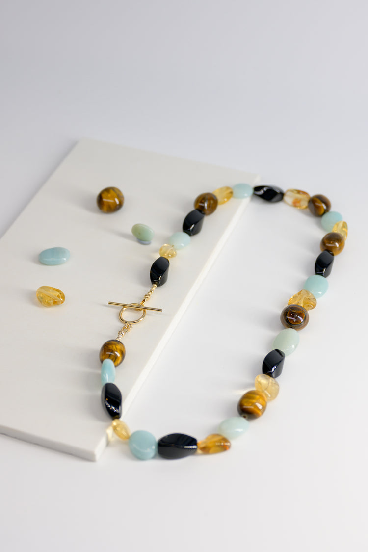 Empowered Vitality Necklace with Tiger Eye, Amazonite, Citrine, and Onyx