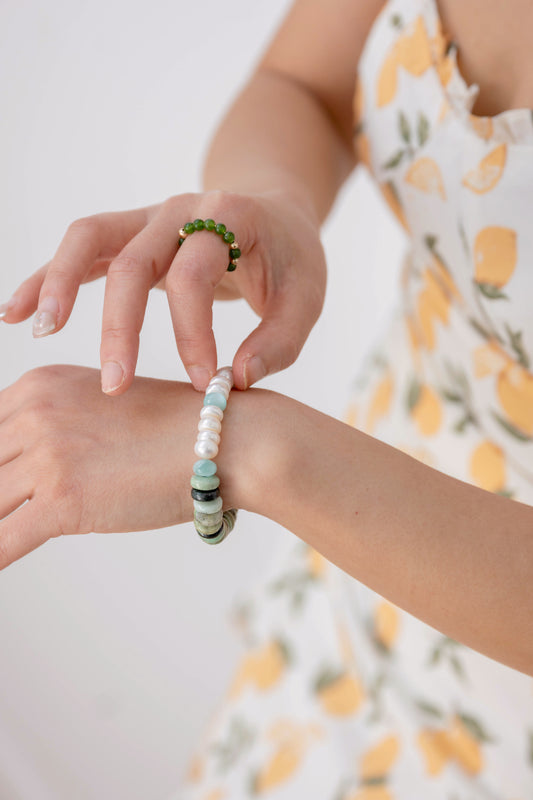 Eternal Youth Bracelet | African Hydrogrossular Garnet Russian Green Angelite Freshwater Pearl