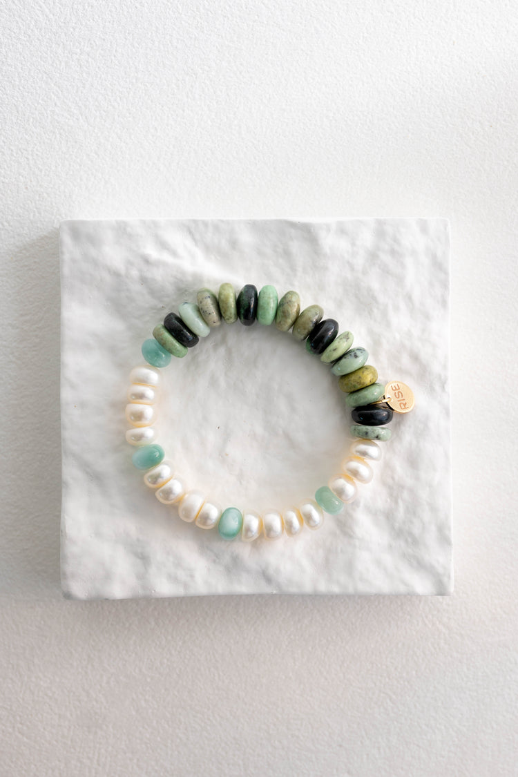 Eternal Youth Bracelet | African Hydrogrossular Garnet Russian Green Angelite Freshwater Pearl