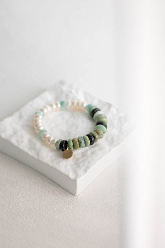 Eternal Youth Bracelet | African Hydrogrossular Garnet Russian Green Angelite Freshwater Pearl