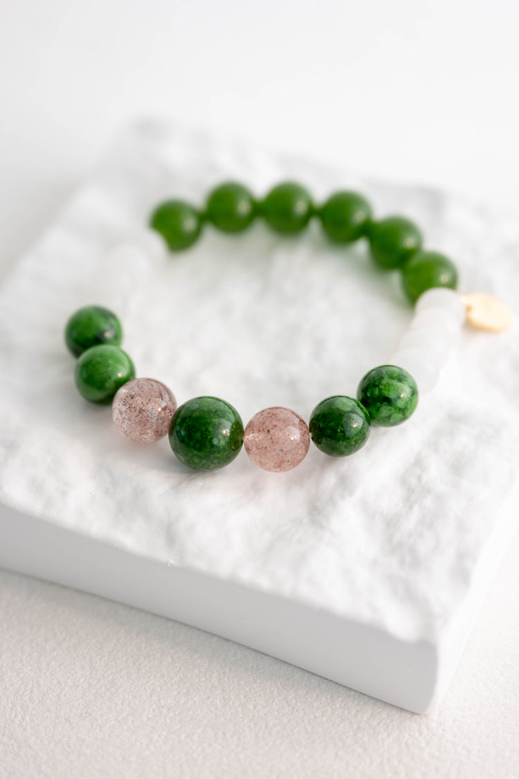 Eternal Youth Bracelet | Canada B.C. Jade(AA) Maw-Sit-Sit Jade-albite White Jade Strawberry Quartz