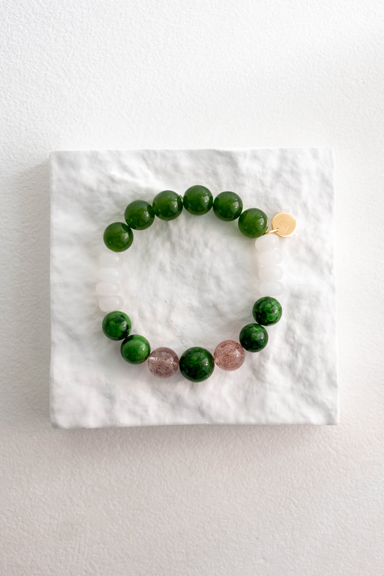 Eternal Youth Bracelet | Canada B.C. Jade(AA) Maw-Sit-Sit Jade-albite White Jade Strawberry Quartz