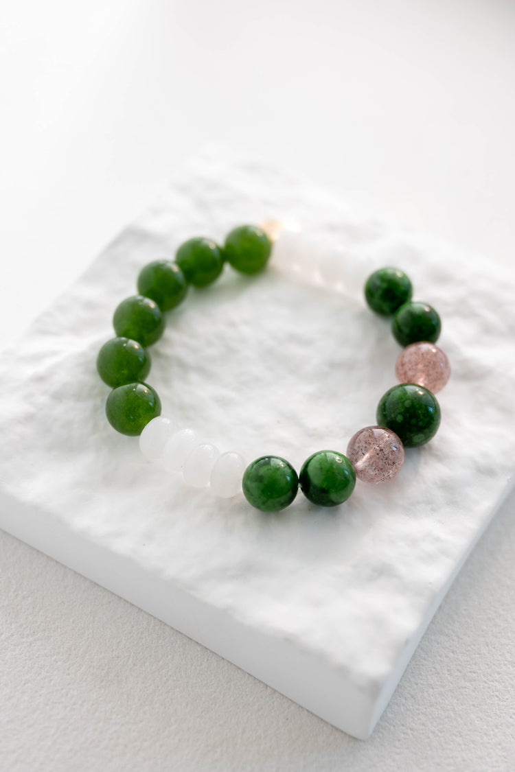 Eternal Youth Bracelet | Canada B.C. Jade(AA) Maw-Sit-Sit Jade-albite White Jade Strawberry Quartz