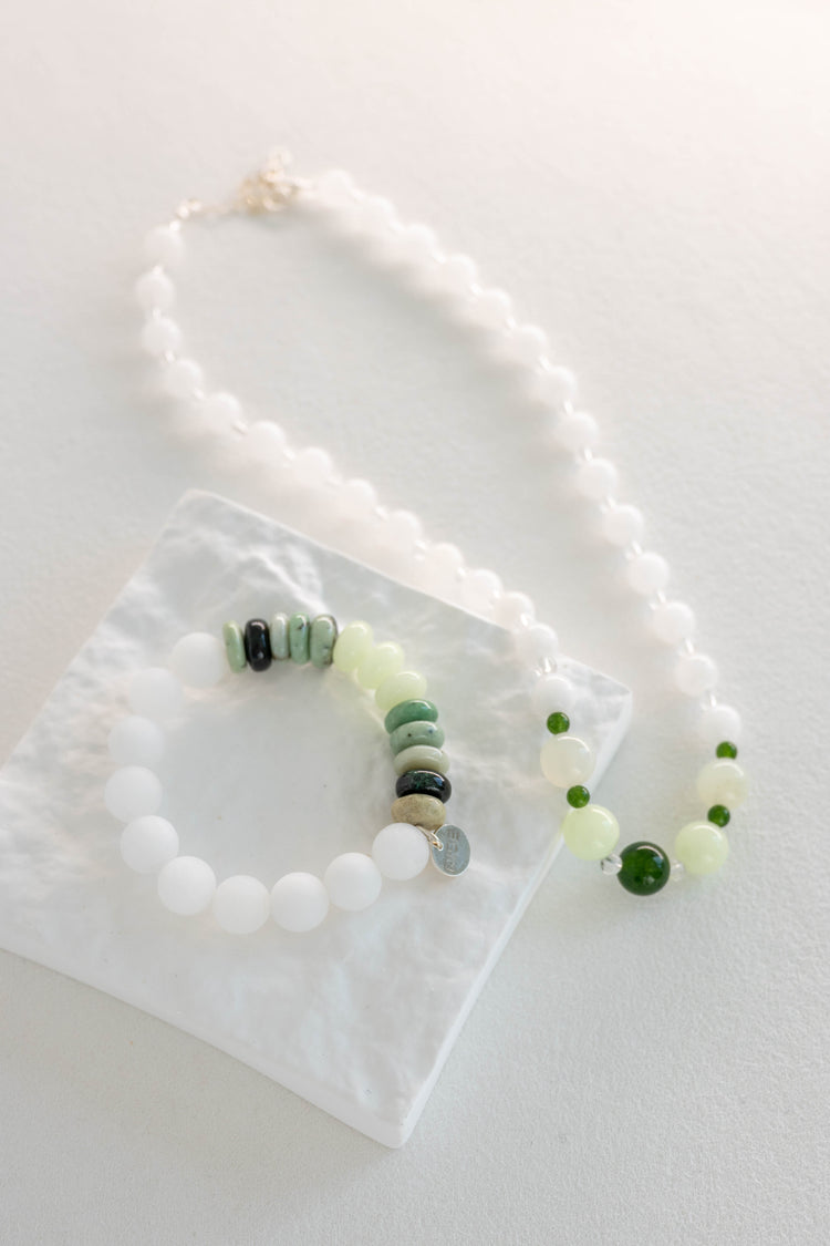 Eternal Youth Bracelet | African Hydrogrossular Garnet Glow-in-Dark Mexican Green Aragonite White Jade