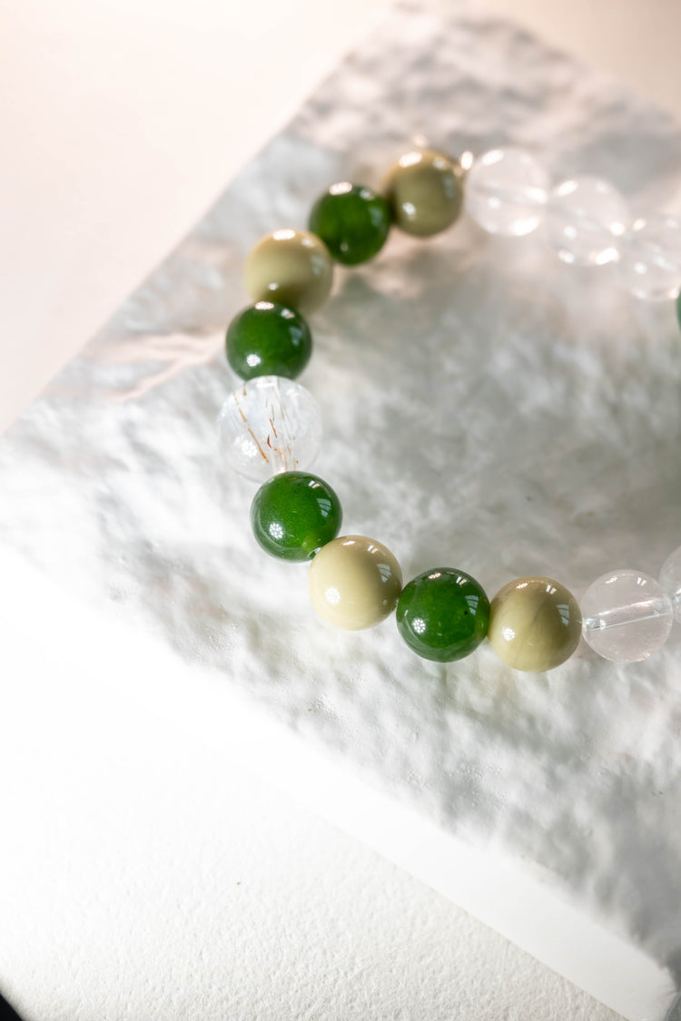Eternal Youth Bracelet | Green Aventurine Canada B.C. Jade(AA) Green Imperial Jasper (Essential-oil-diffuser) Coconut Palmwood Wood