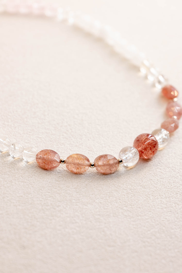 Ethereal Bloom Necklace | Madagascar Rose Quartz Strawberry Quartz(A) Fire&Ice Quartz White Jade