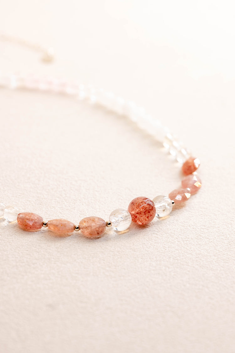 Ethereal Bloom Necklace | Madagascar Rose Quartz Strawberry Quartz(A) Fire&Ice Quartz White Jade