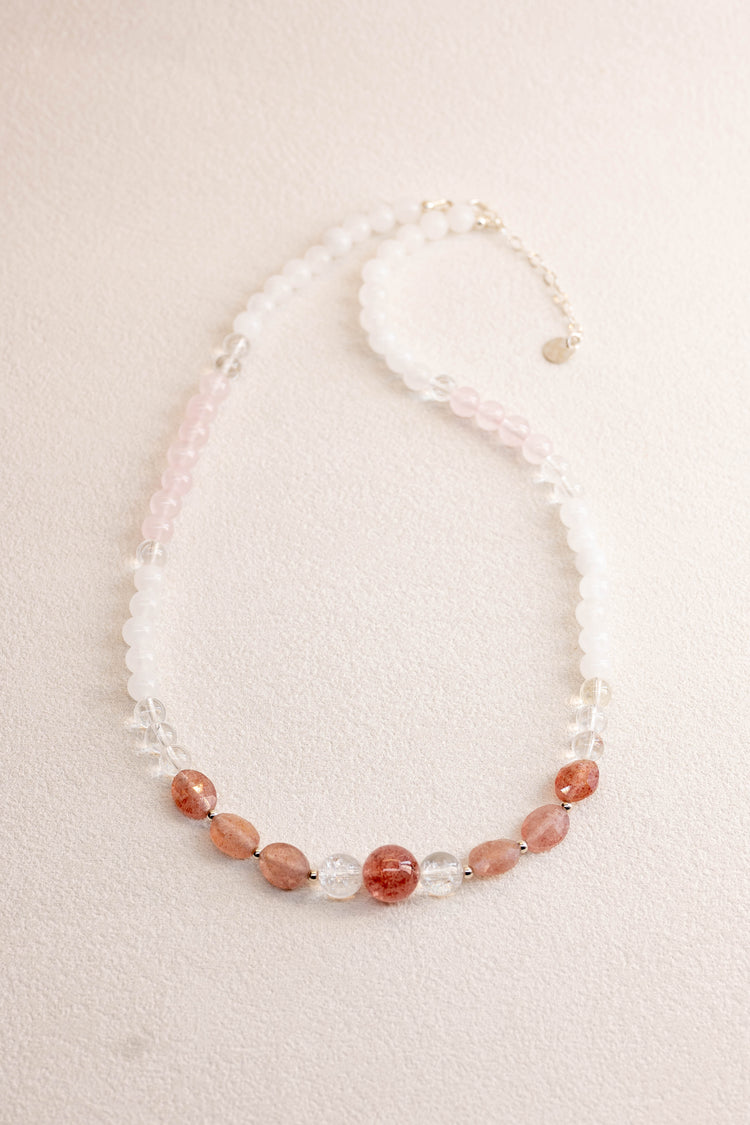 Ethereal Bloom Necklace | Madagascar Rose Quartz Strawberry Quartz(A) Fire&Ice Quartz White Jade
