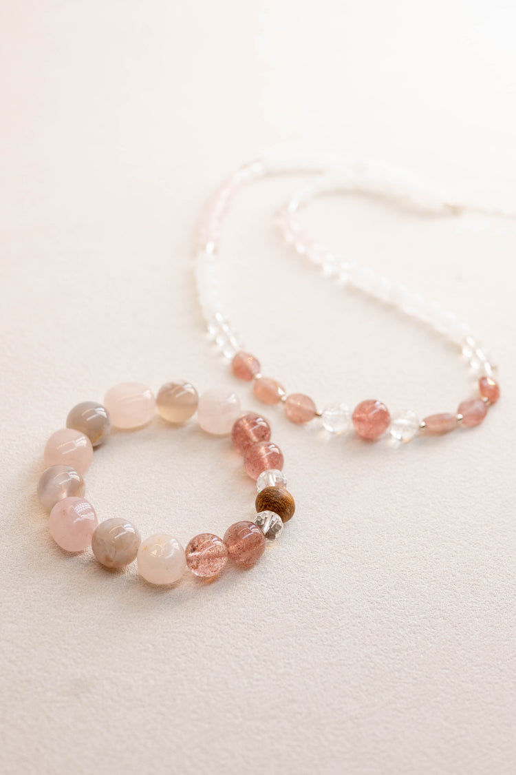Ethereal Bloom Necklace | Madagascar Rose Quartz Strawberry Quartz(A) Fire&Ice Quartz White Jade