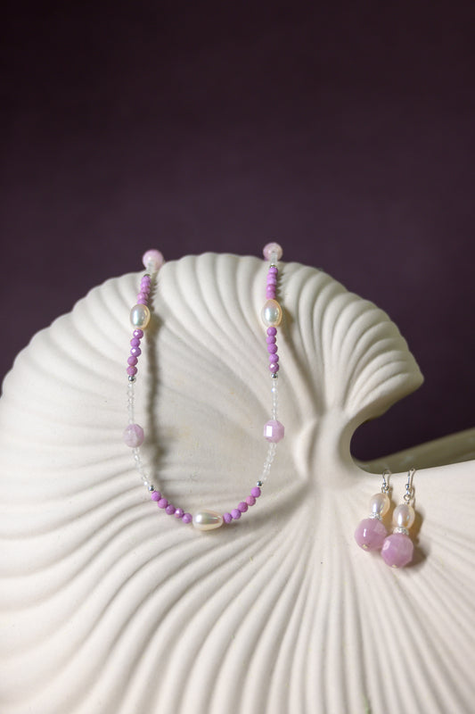 Foxglove Phosphosiderite Freshwater Pearl Jewelry Set