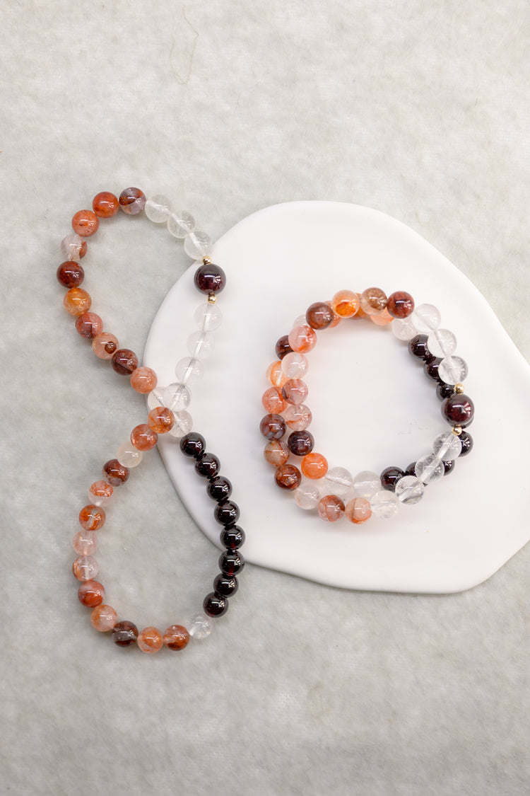 Blessed Moment Double-lined Bracelet | Red Garnet(AA) Red Hematoid Quartz Rock Crystal Quartz