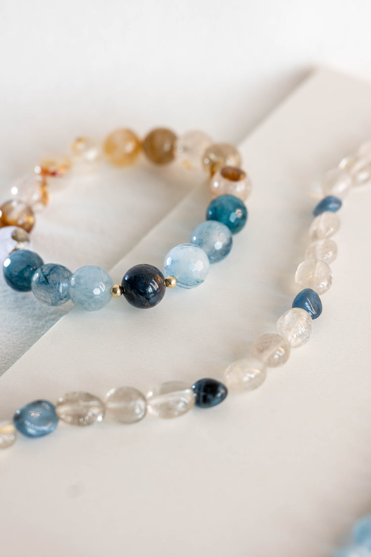 Golden Ambition Bracelet | Gold Hematoid Quartz(A) Blue Rutliated Quartz Blue Pietersite(AA)