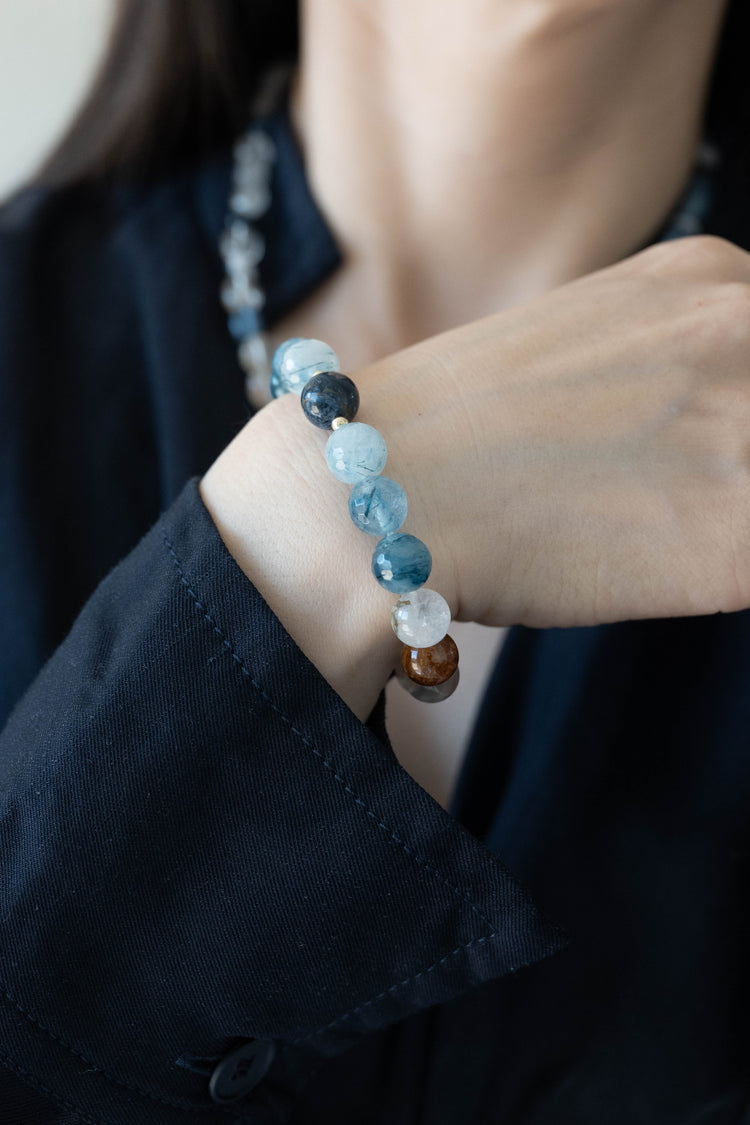 Golden Ambition Bracelet | Gold Hematoid Quartz(A) Blue Rutliated Quartz Blue Pietersite(AA)