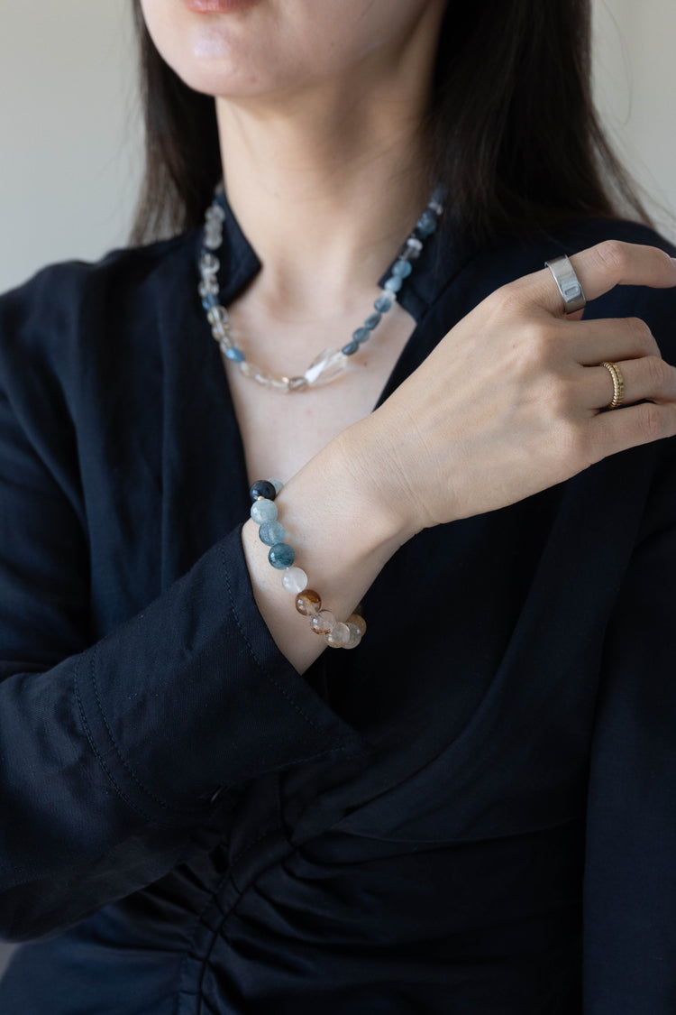 Golden Ambition Bracelet | Gold Hematoid Quartz(A) Blue Rutliated Quartz Blue Pietersite(AA)