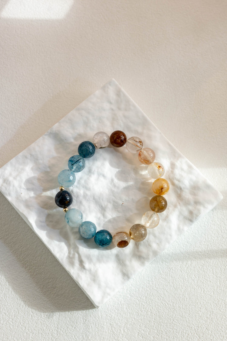 Golden Ambition Bracelet | Gold Hematoid Quartz(A) Blue Rutliated Quartz Blue Pietersite(AA)