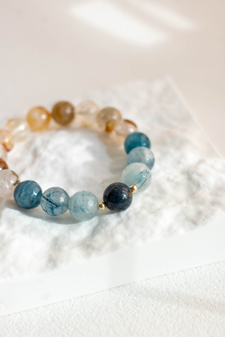 Golden Ambition Bracelet | Gold Hematoid Quartz(A) Blue Rutliated Quartz Blue Pietersite(AA)