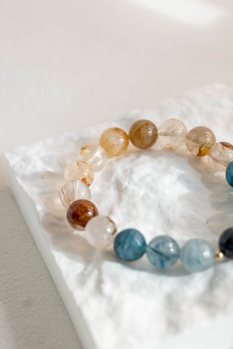 Golden Ambition Bracelet | Gold Hematoid Quartz(A) Blue Rutliated Quartz Blue Pietersite(AA)