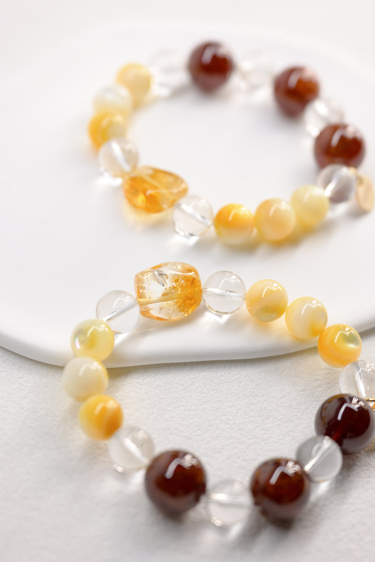 Golden Ambition Bracelet | Orange Garnet(AA) Gold Lip Shell Citrine(AA) Clear Quartz(A)