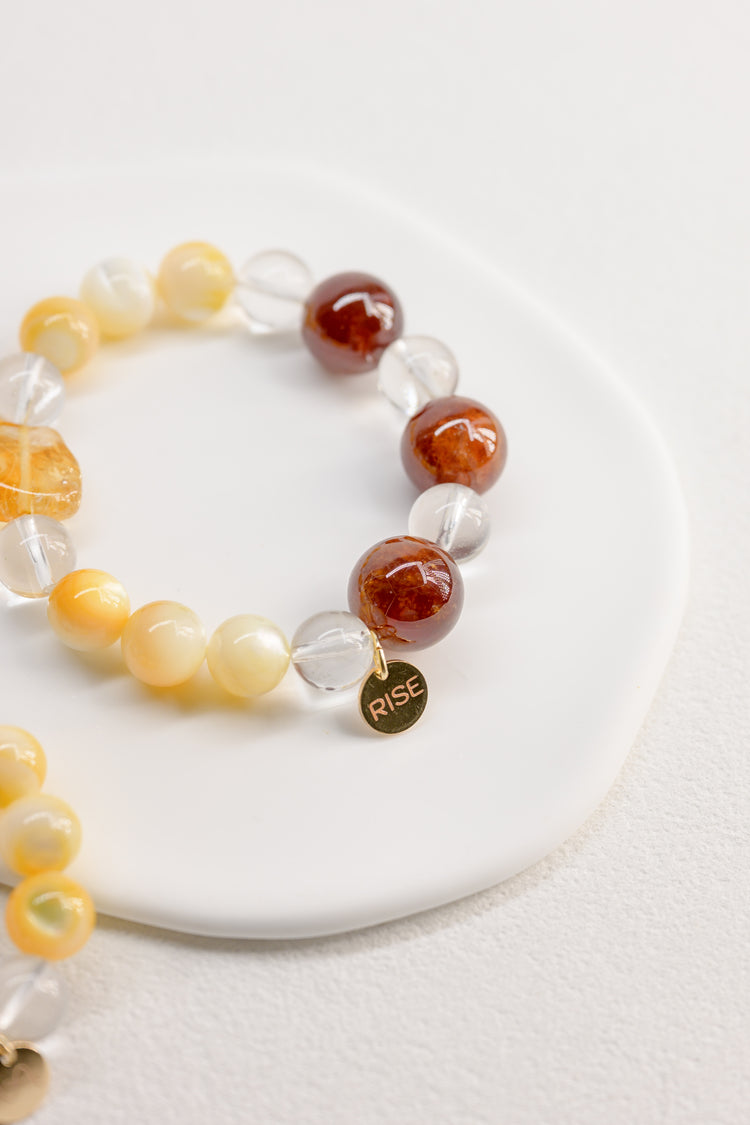 Golden Ambition Bracelet | Orange Garnet(AA) Gold Lip Shell Citrine(AA) Clear Quartz(A)