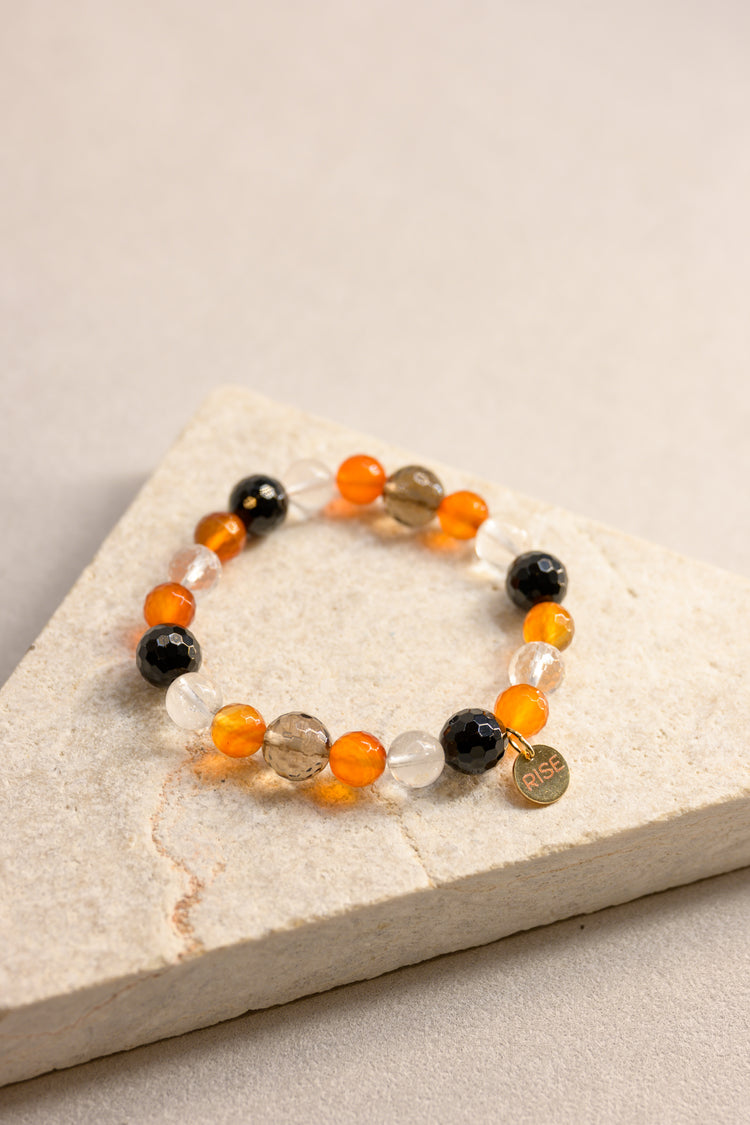 Golden Peak Bracelet | Carnelian Smoky Quartz Black Onyx Rock Crystal
