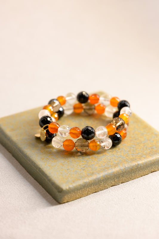 Golden Peak Bracelet | Carnelian Smoky Quartz Black Onyx Rock Crystal