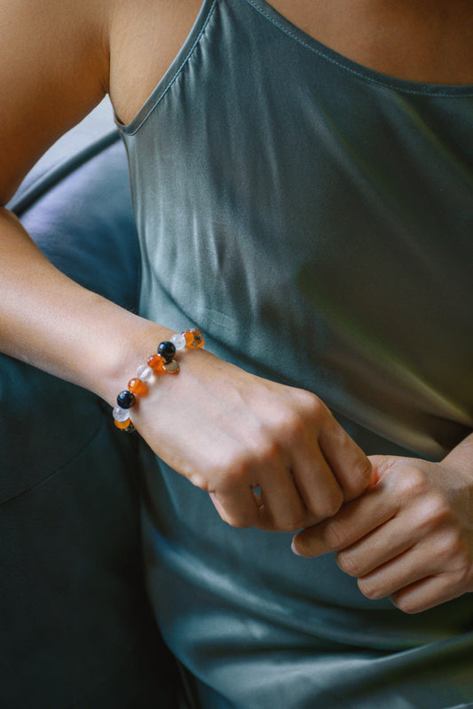 Golden Peak Bracelet | Carnelian Smoky Quartz Black Onyx Rock Crystal