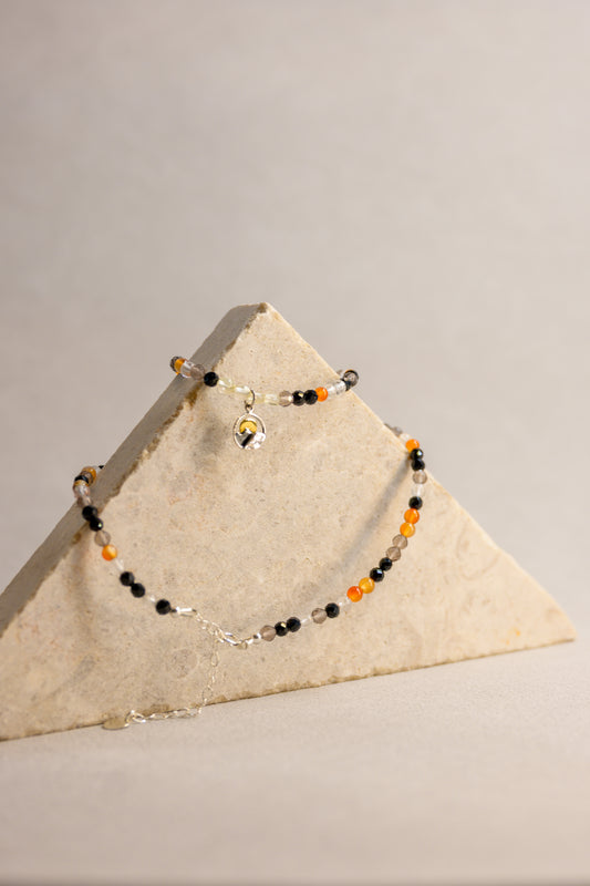 Golden Peak Charm Necklace | Citrine(AA) Carnelian Smoky Quartz Black Onyx