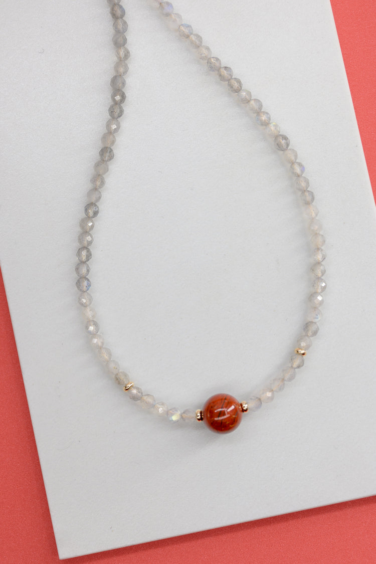 Heart of Fire Necklace | Red Snake Skin Jasper Labradorite