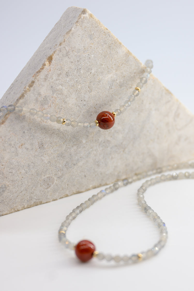 Heart of Fire Necklace | Red Snake Skin Jasper Labradorite