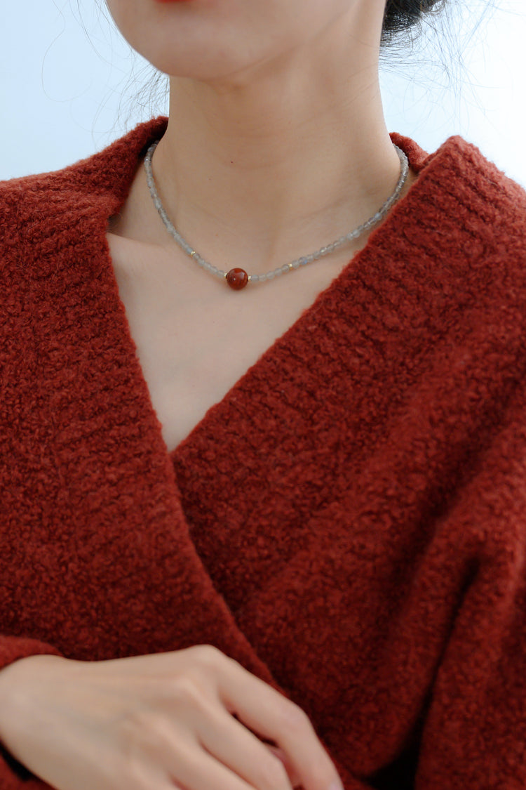 Heart of Fire Necklace | Red Snake Skin Jasper Labradorite