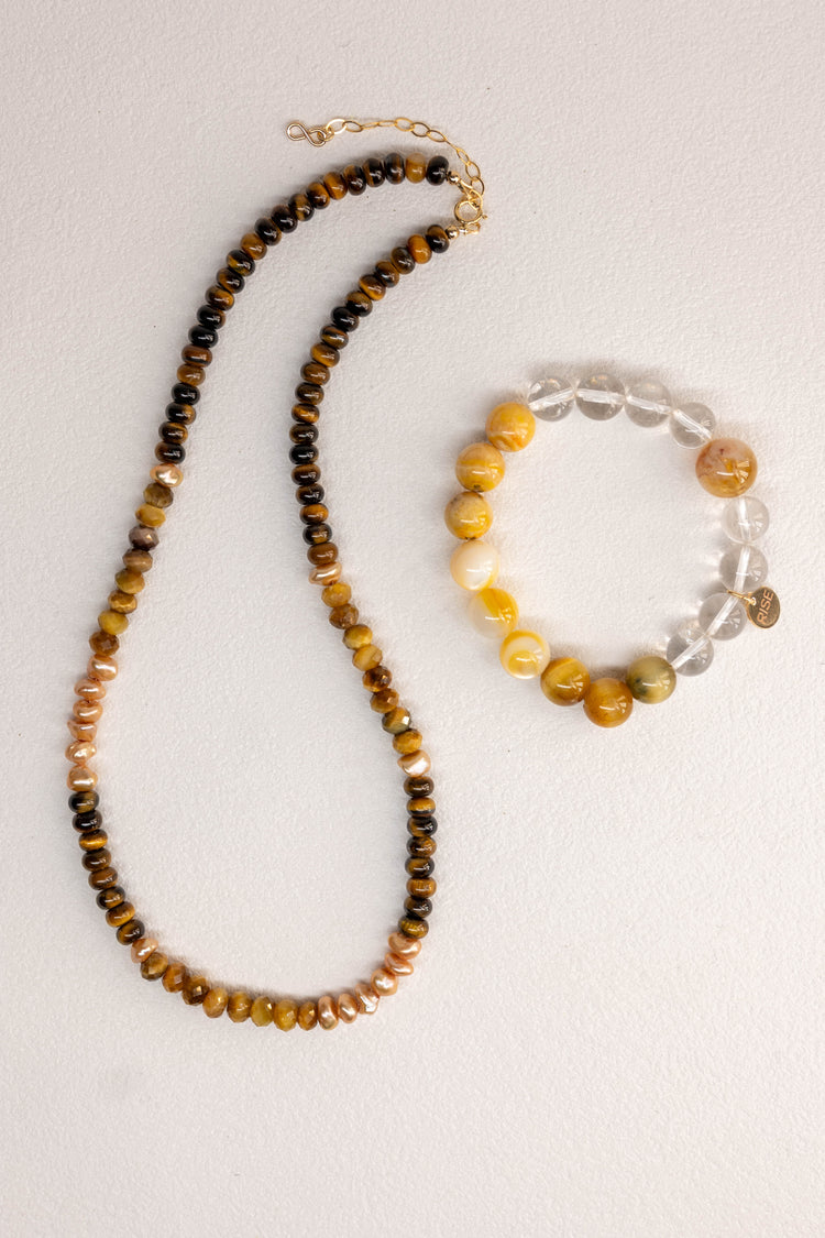 Honeyed Power Necklace | Blonde Tiger Eyes Butterscotch Pearl