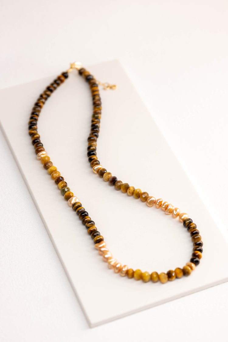 Honeyed Power Necklace | Blonde Tiger Eyes Butterscotch Pearl