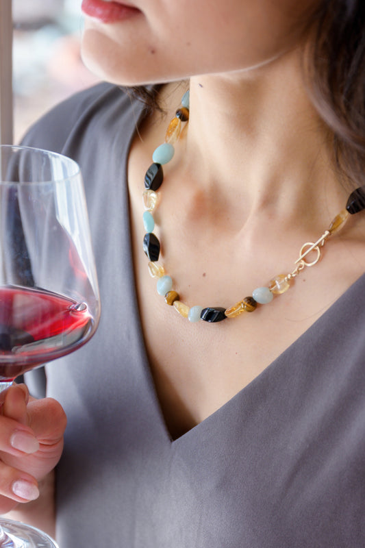 Empowered Vitality Necklace with Tiger Eye, Amazonite, Citrine, and Onyx