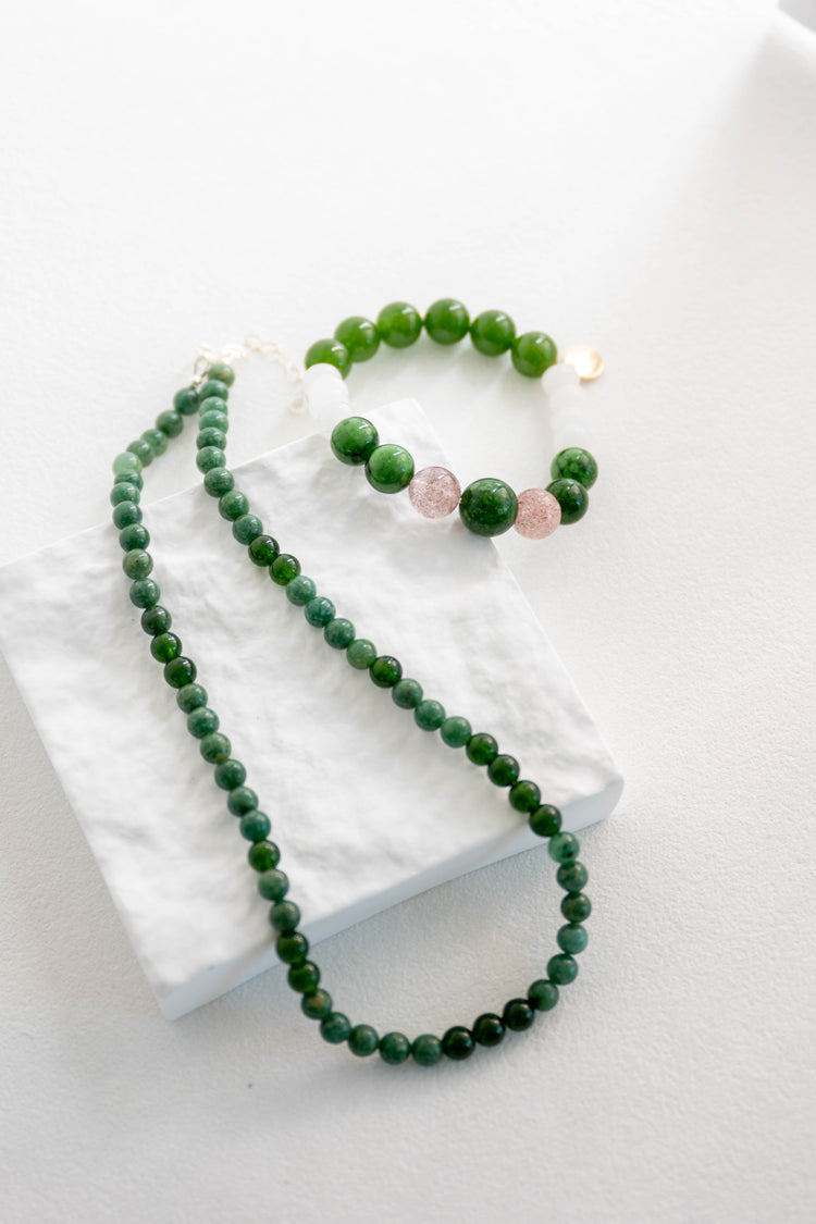 Eternal Youth Bracelet | Canada B.C. Jade(AA) Maw-Sit-Sit Jade-albite White Jade Strawberry Quartz