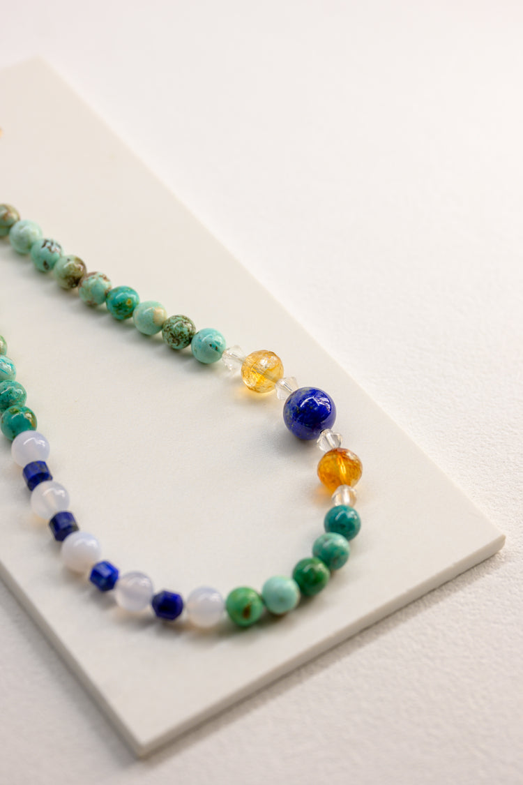 Lapis Skyfire Necklace | Peruvian Turquoise Lapis(AA) Citrine(A) Blue Chalcedony"