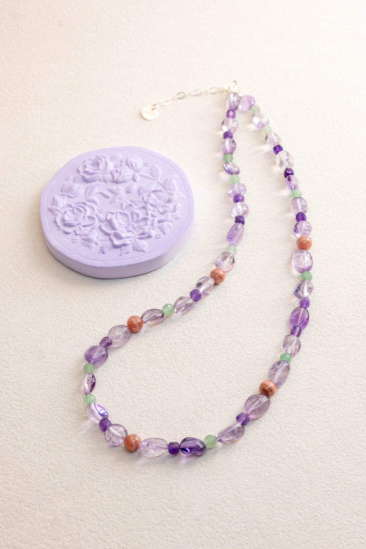 Lavender Horizon Necklace | Lavender Amethyst Rhodochrosite(A) Green Aventurine
