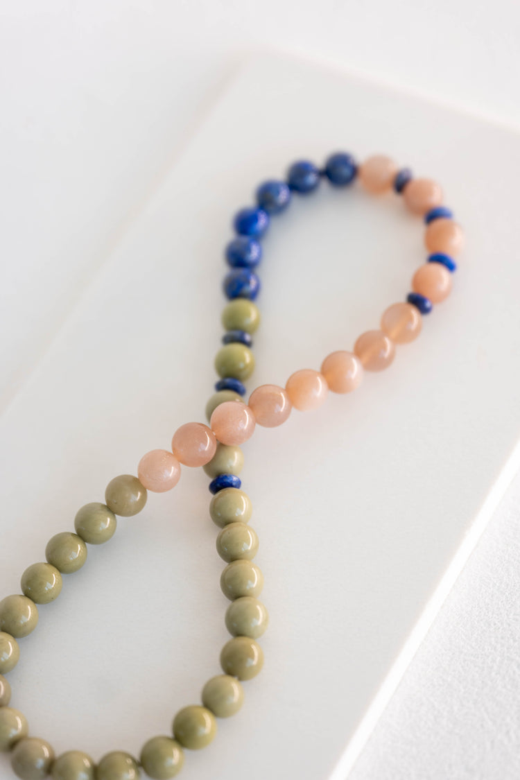 Luminous Moss Double-lined Bracelet | Green Imperial Jasper Peach Moonstone(A) Lapis