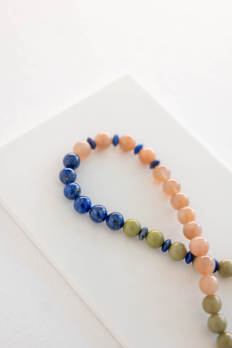 Luminous Moss Double-lined Bracelet | Green Imperial Jasper Peach Moonstone(A) Lapis