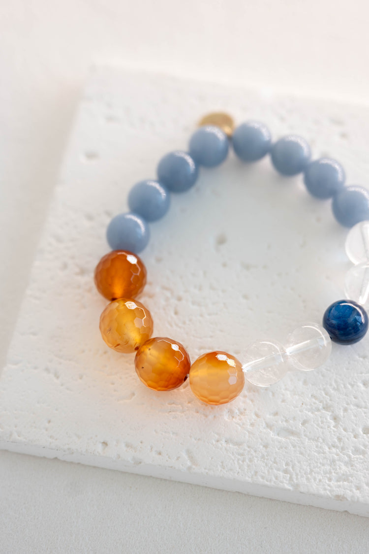 Lush Horizon Glow Bracelet | Kyanite(AAA) Carnelian (natural) Blue Angelite (A) Rock Crystal Quartz