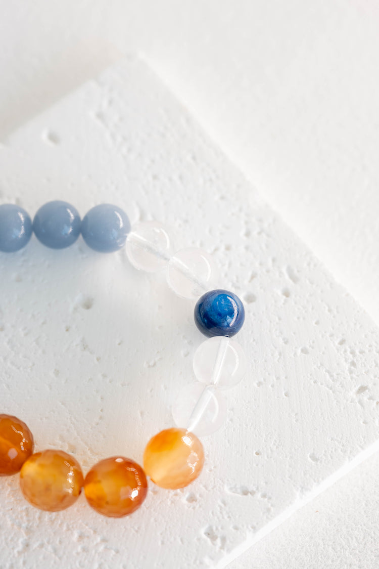 Lush Horizon Glow Bracelet | Kyanite(AAA) Carnelian (natural) Blue Angelite (A) Rock Crystal Quartz