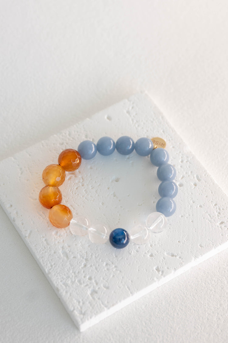 Lush Horizon Glow Bracelet | Kyanite(AAA) Carnelian (natural) Blue Angelite (A) Rock Crystal Quartz
