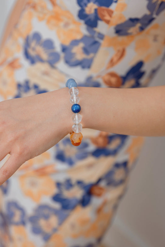 Lush Horizon Glow Bracelet | Kyanite(AAA) Carnelian (natural) Blue Angelite (A) Rock Crystal Quartz