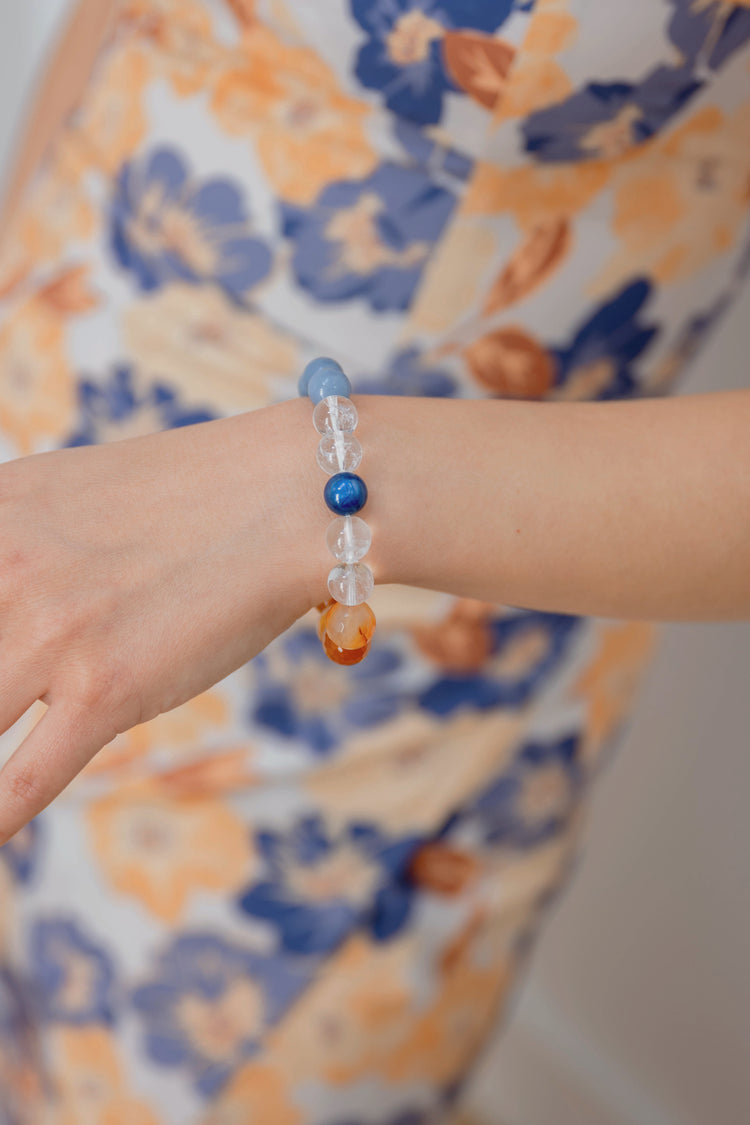 Lush Horizon Glow Bracelet | Kyanite(AAA) Carnelian (natural) Blue Angelite (A) Rock Crystal Quartz
